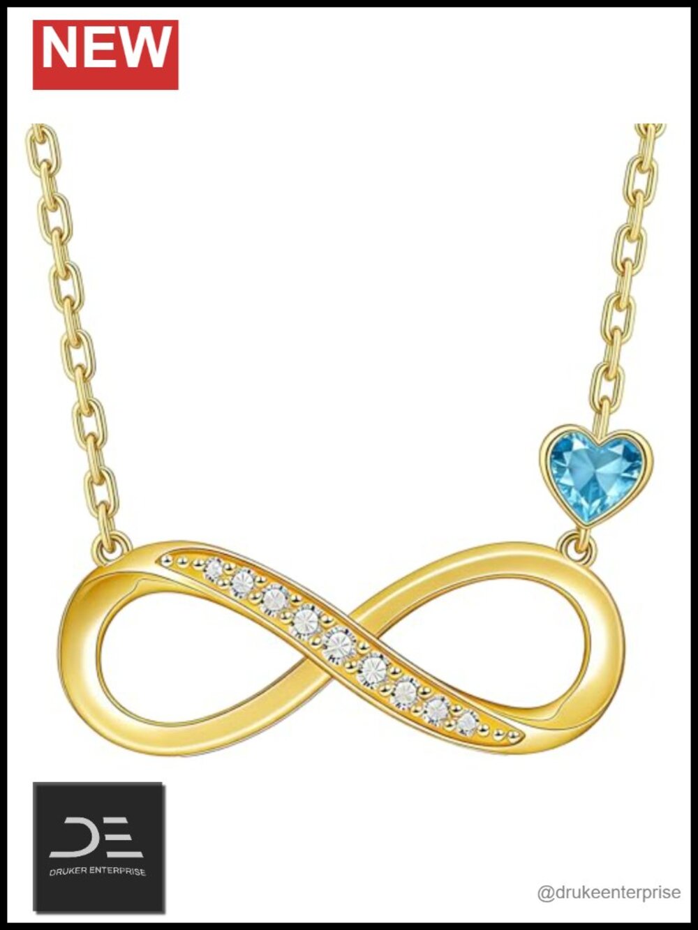 18K Yellow Gold Plated Infinity Heart Birthstone Pendant Necklace Adjustable